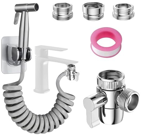 Handheld Bidet Sprayer Kit, Stainless Steel Toilet Bidet Set with 3-Way T-Valve Diverter, 3M Spring Hose & Wall Bracket for Personal Hygiene & Baby Cleaning