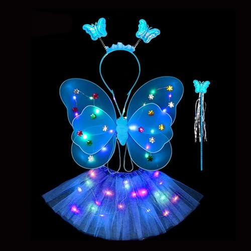 Arroopu Ensemble de costume de fée pour fille - Fairy Princess Dress Up Set avec aile - Halloween Girls Dress Up Princess Fairy Costume Set Avec LED Light Up Wand Wings Pour Girl Up