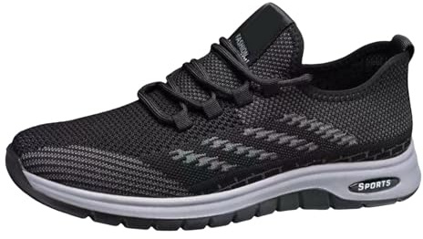 Tränare herr sommar Slip On Mesh träningsskor lätta sportskor snörning ortopedisk arbetssko andningsbara halkfria vardagliga skor utomhus bekväma sneakers för löpning promenader, Svart, 38 EU