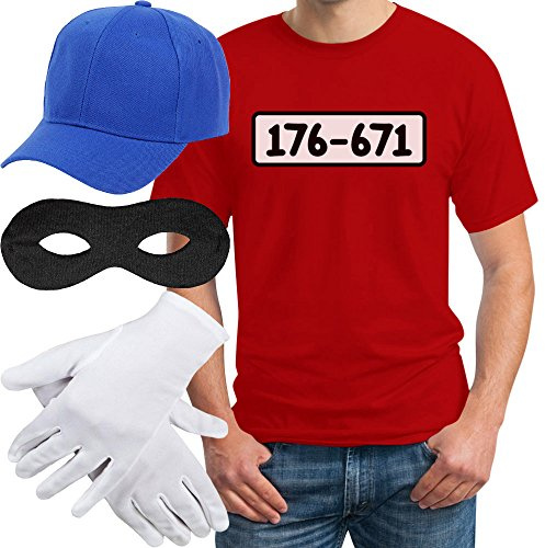 T-shirt bandits pour homme - Costume de carnaval - Costume de carnaval - T-shirt + bonnet + masque + gants