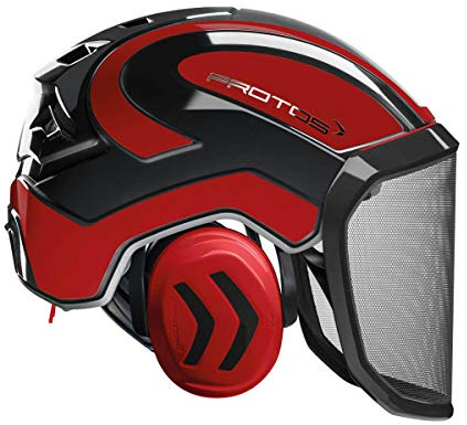 Protos Integral Forest - Casco Forestale, Nero/rosso