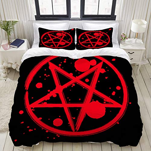 PENGTU Bettwäsche-Set,Mikrofaser,Umgekehrte Pentagramm-Symbol Pinsel Zeichnung Magie,1 Bettbezug 135 x 200cm + 2 Kopfkissenbezug 50 x 80cm