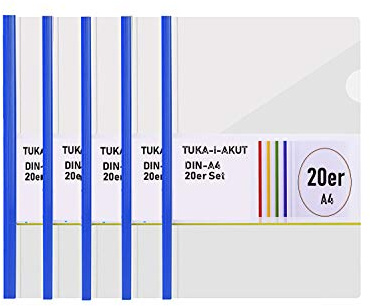 TUKA-i-AKUT 20pz PP Cartelline con Clip, 50 Fogli A4 Formato, Raccoglitore con Clip, Cartella di Serraggio in Materiale PP per Casa, Scuola, Ufficio. Traslucido, Confezione da 20, TKD8040-20x