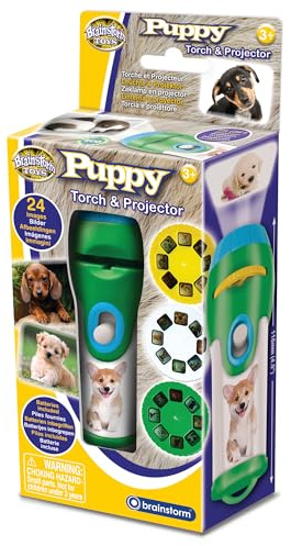 Brainstorm Toys Puppies Stem Torch and Projector – 24 Dog Images, Projects Clear Pictures up to 1 Metre Wide, Interactive Educational Kids Flashlight Toy