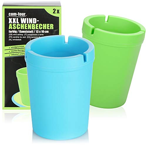 com-four® 2x XXL Aschenbecher für draußen - Windaschenbecher - Sturmaschenbecher mit Deckel - Autoaschenbecher, Ø 10 cm (grün + blau)