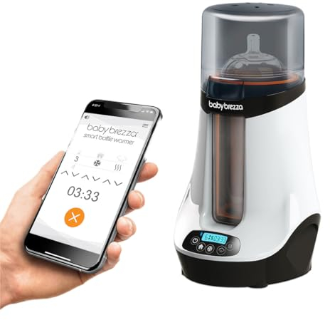 Baby Brezza Safe & Smart Electric Bottle Warmer, Breastmilk + Food Defroster - Universal Fits All Feeding Bottles: Glass Plastic – Wireless Bluetooth Control, White, 1 Count (Pack of 1)