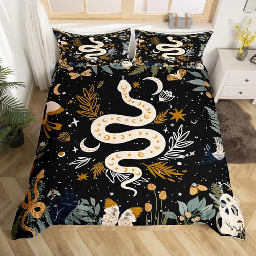 Erosebridal Snake Comforter Cover Sun and Moon Bedding Sets Moth Sugar Skull Duvet Cover Set for Kids Boys Girls Galaxy Starry Sky Butterfly Animal Bedspreads Cover with 1 Pillow Case Twin Size Black
