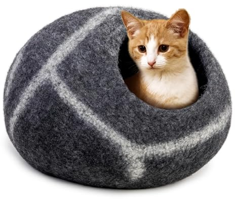 Katzenhöhle aus Wolle (mittel), handgefertigt aus 100% Merinowolle, umweltfreundliche Filz-Katzenhöhle für Indoor-Katzen und Kätzchen (Abisolierter Kiesel)