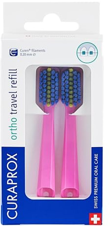 Curaprox Cabezales de cepillo de dientes de Viaje Ortho CS 5460 – para el Cuidado de Aparatos Ortopédicos/Limpieza Ultra Suave/Rosa | 2 Piezas/Fabricado en Suiza