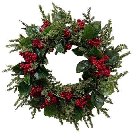 Generic Corona de Navidad Corona de Invierno Corona de Puerta Delantera con Bayas Rojas Corona Floral Artificial para Ventana navideña Navidad al Aire Libre