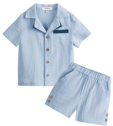 Volunboy Sommardräkter för barn, bomull och linne kortärmad T-shirt och shorts set för nyfödda pojkar 1–4 år, Blå, 2-3 �r