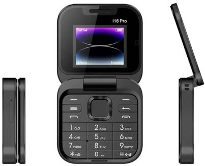 I16 Pro Flip Mobile Phone, Foldable Non-smartphone Elderly Phone with Large Button, 2G Network Dial, 2SIM Card, Gift for Father's Day/Mother's Day, Easy to Use(Color:Black)