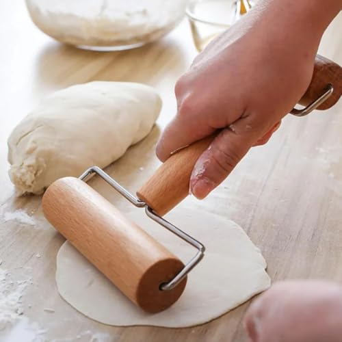 Teigroller Klein - Nudelholz Holz mit Zwei Rollen Teigroller Geeignet zum Ausrollen von Teig mit Pizza, Desserts und Knödelhäuten Fondant, Kuchen, Nudelteig und Mürbeteig