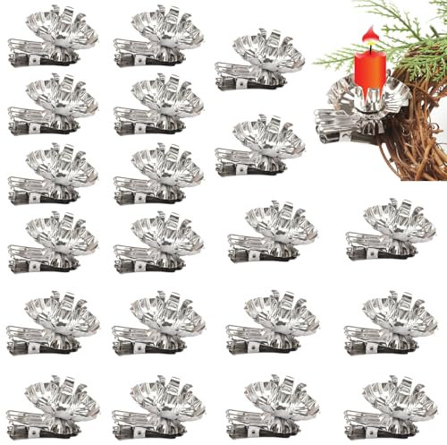 20 Stück Baumkerzenhalter Clip Silber, Weihnachtsbaum-Kerzenhalter, dekorative Kerzensockel, Mini-Kerzenhalter für Baumkerzen, Weihnachten, Hochzeit, Geburtstagsparty-Dekoration, Teelichter (Gray)