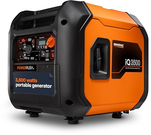 Generac 3,500-Watt Gas Powered Portable Inverter Generator - Electric Start - Lightweight Enclosure - Ultra-Quiet Operation - Produces Clean, Stable Power - Great for Home Backup, Camping, and RV Use