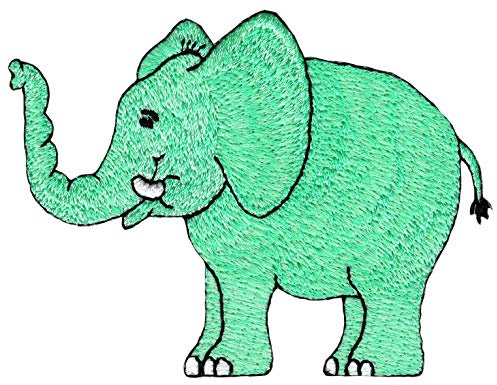 Elefant Türkis Aufnäher zum aufbügeln oder aufnähen Bügelbild Aufbügler für Kleidung gestickter Bügelpatch Applikation Zoo Patch Größe 9,2 x 6,8 cm