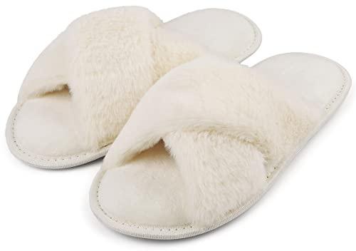 riemot Chaussons Femme Pantoufles en Mousse à Mémoire de Forme Antidérapantes et Confortables Chaussons Femme Hiver Pelucheuses Bout Ouvert Slippers Pour Intérieur/extérieur