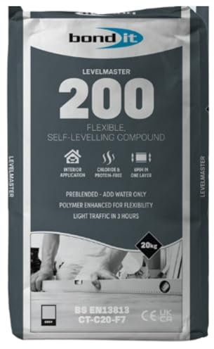 Bond It LEVELMASTER 200 Flexible Self-Levelling Floor Compound – Grey, 20kg | Cementitious Polymer-Modified Underlay for Interior Sub-Floors | Ideal for Vinyl – Wood – Carpet & Ceramic Tiles