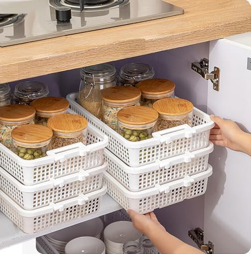 EigPluy 6 Stück Küchenschrank Aufbewahrungskorb,Stapelbare Kücheschrank Aufbewahrungskörbe,Schrank/Badezimmer/Vorratskammer Kleine Gegenstände Speicherorganisator