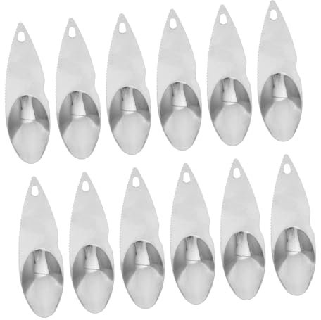 Sosoport 12piezas Cuchillo De Kiwi Cuchara Dentada De Acero Inoxidable para Pelar y Cortar Kiwis Frutas Unidades