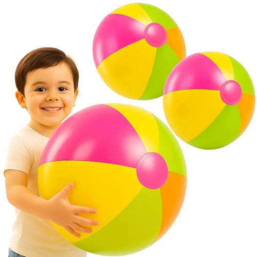 I LOVE FANCY DRESS 2-Pack Giant 16 Inflatable Rainbow Beach Balls – Large Pool Toys for Kids & Adults – Fun Summer Party Favourites for Beach & Poolside Play