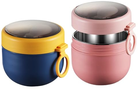 Muzrunq Microwavable Bowls, 2Pcs 600ml Instant Noodle Bowl with Foldable Spoon, Heat Resistant & Portable Breakfast Containers to Go Breakfast Bowls, Oatmeal Bowl, Containers to Go