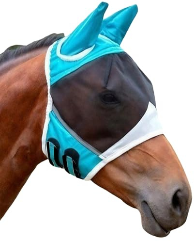 GWAWG CareMaster - Máscara de mosca de caballo con orejas y nariz,Máscara de mosca grande espacio ocular escudo de armadura para caballo