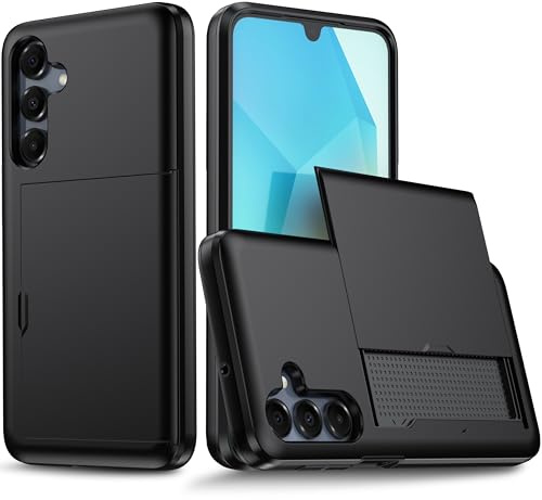 XYZNTMF for Samsung Galaxy A16 Case Shockproof Samsung A17 Phone Case with Card Holder Soft Silicone TPU Bumper Matte Hard PC Shell Heavy Duty Protective Skin Cover Rubber Case, Black