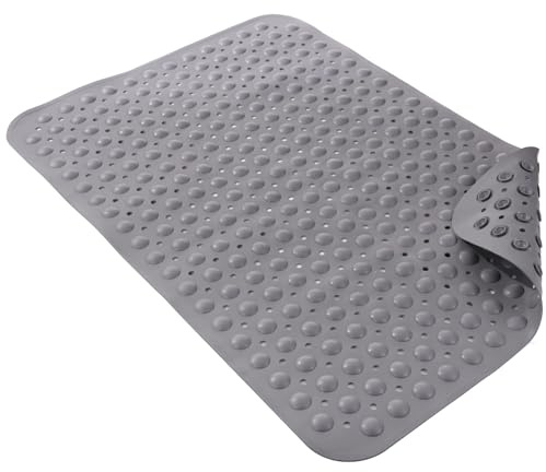 byepica Alfombrilla de baño antideslizante, grande de 35.4 x 23.6 pulgadas, TPE con ventosas y drenaje, ideal para duchas a ras de suelo, segura para bebés, personas mayores, personas embarazadas