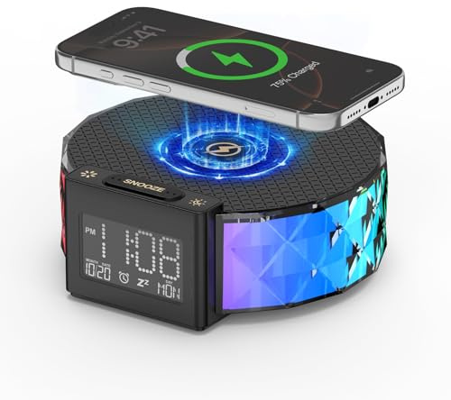 Smiling Shark Despertador de Luz, Luces Nocturna Despertador Carga con Pantalla LCD y Control Táctil 3 Luz Cálida RGB Modo Reloj Lámpara de Noche Cargador Inalámbrico para Habitación