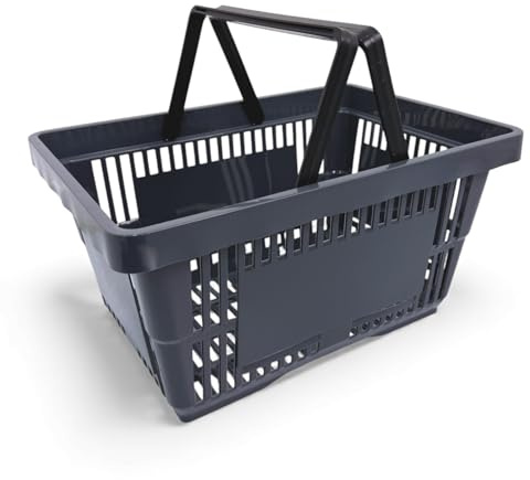 1x Dark Grey 28 Litre Plastic Shopping Basket with Handles Heavy-Duty HDPE Basket for Retail, Grocery & Convenience Stores Lightweight, Stackable