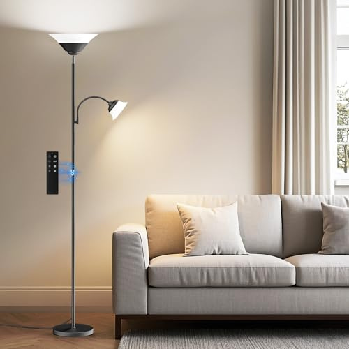 SIBRILLE Lámpara de pie para salón, 34 W, 2100 lm, regulable, mando a distancia y control táctil, 3000 K-6500 K, lámpara de pie, moderna lámpara de techo LED regulable con lámpara de lectura para
