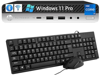 HP EliteDesk 800 G3 Mini ordinateur de bureau Intel Core i7-6700, 8 Go de RAM, SSD 256 Go, WiFi, Bluetooth, clavier QWERTY américain, Windows 11 Pro (reconditionné)