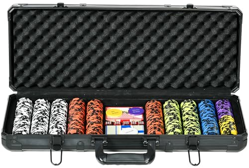 SPORTNOW Set Poker Completo con 500 Fiches, 2 Mazzi di Carte, 5 Dadi, Pulsanti e Valigetta Protettiva, Set da Poker in Alluminio, ABS, Plastica e Acrilico, Nero