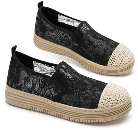 GLAMORA Mocassini Donna Espadrillas Ballerine Slip On Traforate Pizzo Traspiranti Leggeri Elastico Senza Lacci Punta Rinforzata Suola Antiscivolo Comode Scarpe Estate