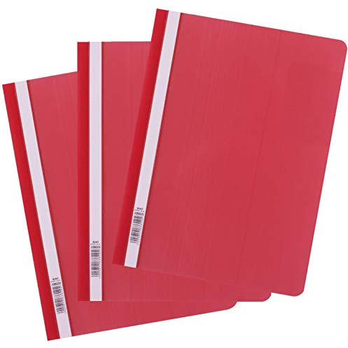 D.RECT Cartelline con Fastener A4 PP, 25 Pezzi, senza Perforazione, Copertina Trasparente, Striscia Scrivibile, Raccoglitore in Plastica per Documenti, Rosso