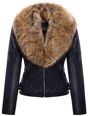 Geschallino Manteau en Similicuir pour Femme Manteau D'hiver Tendance à Capuche Veste Chaude Doublée en Polaire avec Ceinture