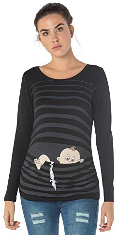 Baby flykt – roligt roligt sött mammamode med motiv för graviditeten mammaskjorta t-shirt graviditetsskjorta, långärmad, svart, L