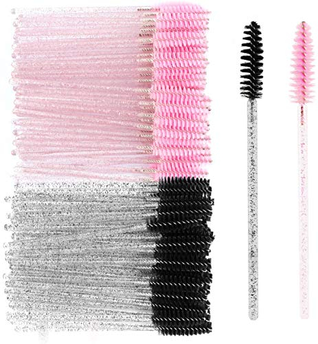 MWOOT Mascara Pinsel, 100 Stück Wimpern Bürste, Einweg Mascara bürstchen, Krystall Wimpernbürstchen für Schminken Rosa/Schwarz, Mascara Eyelash Brushes