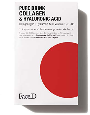 Face D - Pure Drink Integratore Alimentare da bere con Collagene Acido Ialuronico e Vitamine, 30 stick