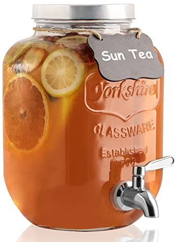 1 Gallon Drink Dispenser with Spigot 18/8 Stainless Steel – Airtight & Leakproof Glass Sun Tea Jar with Anti-Rust Lids, Beverage Dispenser for Parties - Laundry Detergent Holder