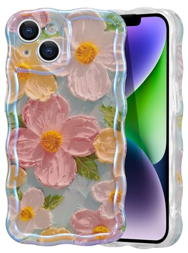 EYZUTAK Case for iPhone 13, Colorful Retro Oil Painting Print Flower, Green