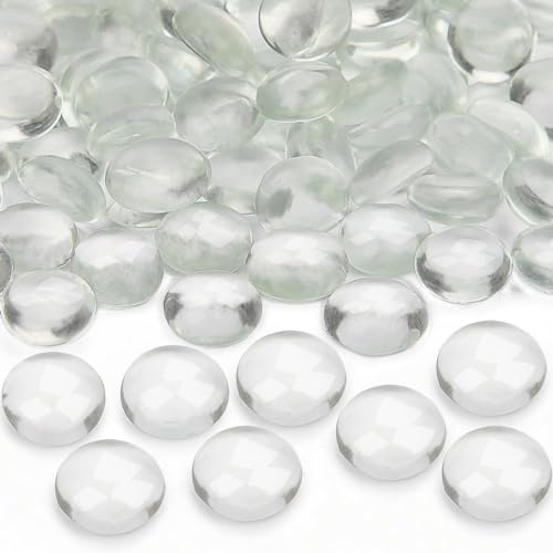 Vorentxia 200 Stück Glassteine Transparent 900g Glasnuggets Klar Kristall Muggelsteine Flache Dekosteine Glas Mosaiksteine für Aquarium Landschaftsbau Garten Blumentopf