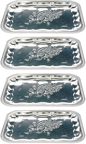 Metal Serving Tray Platter Plate Food Dish Reusable Trays for Meat Rice Sandwiches Platters Drinks Buffet Party BBQ Home Decorative Silver Tray Lightweight (Set of 4 Rectangle)