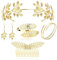 CASSIECA 5 Stücke Griechische Göttin Kostüm Schmuck Set Gold Hochzeit Brautschmuck Lorbeerkranz Haarspange Armband Oberarmreif Ohrringe Haarreif Set Boho Blatt Haar Krone Accessories Damen