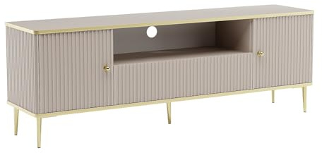 Vente-unique Brand PASCAL MORABITO-Mobile TV con 2 ante, 1 cassetto e 1 nicchia in MDF e Acciaio Beige e Dorato - SINEAD di Pascal MORABITO