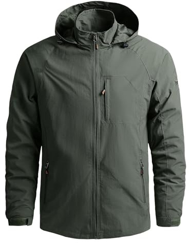 Aotoyou Veste Imperméable Homme Softshells Randonnée Homme Veste Travail Coupe Vent Army Vert S