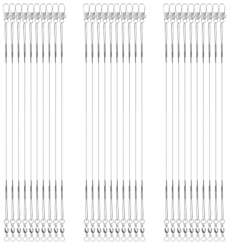 30pcs Fishing Leaders, 11.22 Inch Stainless Steel Leader Wires with Swivel Buckle Fishing Leader Lines Connecting Fishing Tackle Lure or Hook, for Saltwater and Freshwater (Silver)