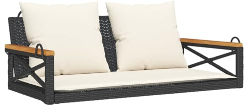 vidaXL Gungbänk med dynor svart 109x62x40 cm konstrotting
