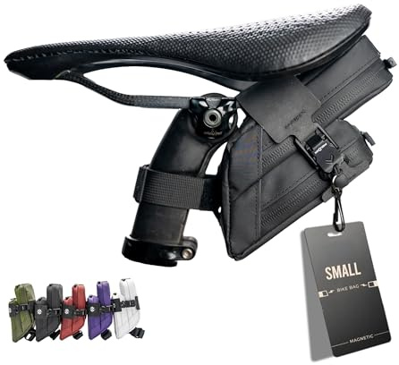 Lumiere & Co. Magnetic Quick-Release Bike Saddle Bag – Double Compartment, Low-Profile Brick Design, Designed with Fidlock's Magnetic Black V Buckle Attachment System (Black, Medium)